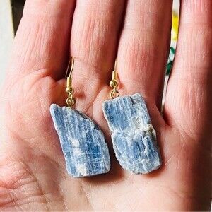 Rough Blue Kyanite Dangle Earrings Gold Plated‎